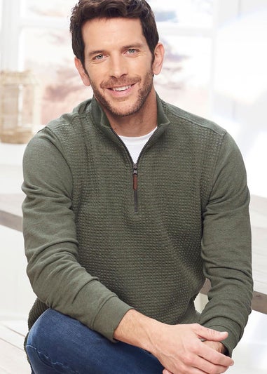 Cotton Traders Pistachio Textured Zip Neck Top