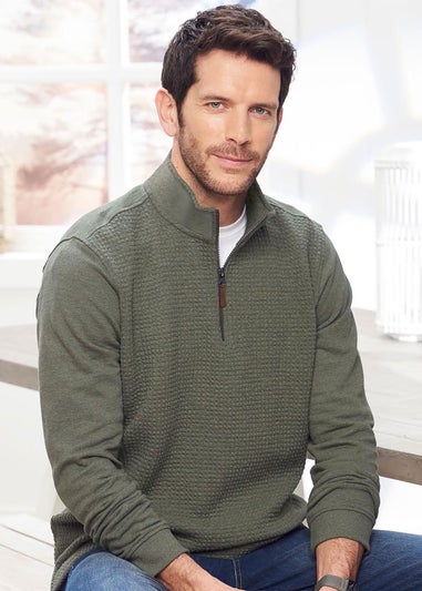 Cotton Traders Pistachio Textured Zip Neck Top