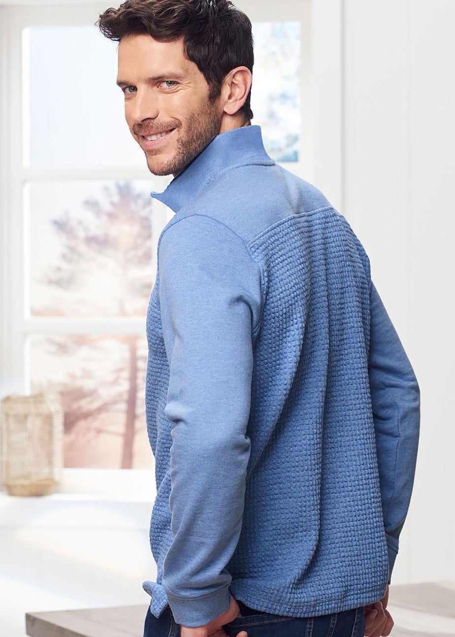 Cotton Traders Sky Blue Textured Zip Neck Top