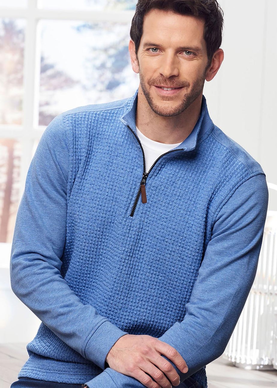 Cotton Traders Sky Blue Textured Zip Neck Top