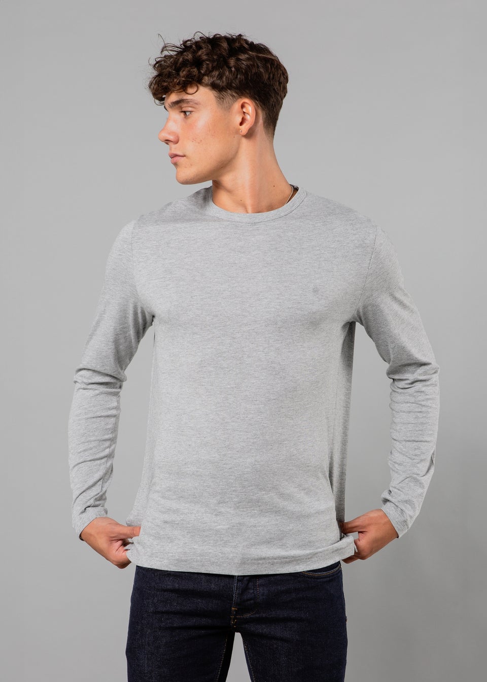 French Connection Navy Cotton Crew Neck Long Sleeve T-Shirts 3 Pack