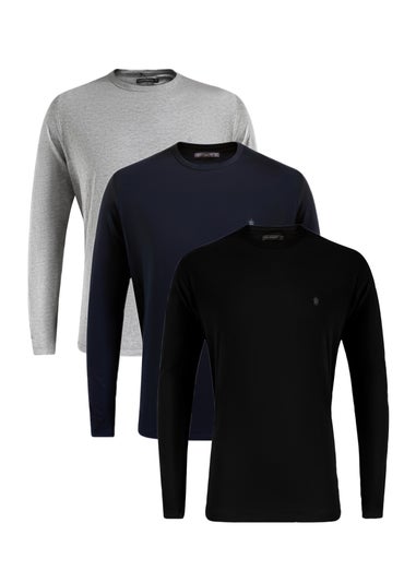 French Connection Navy Cotton Crew Neck Long Sleeve T-Shirts 3 Pack