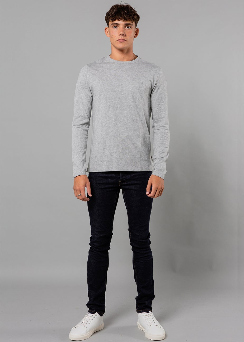 French Connection Navy Cotton Crew Neck Long Sleeve T-Shirts 3 Pack