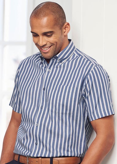 Cotton Traders Steel Blue Luxury Classic Short Sleeve Shirt