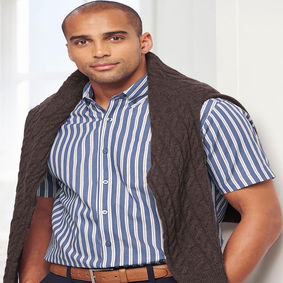 Cotton Traders Steel Blue Luxury Classic Short Sleeve Shirt