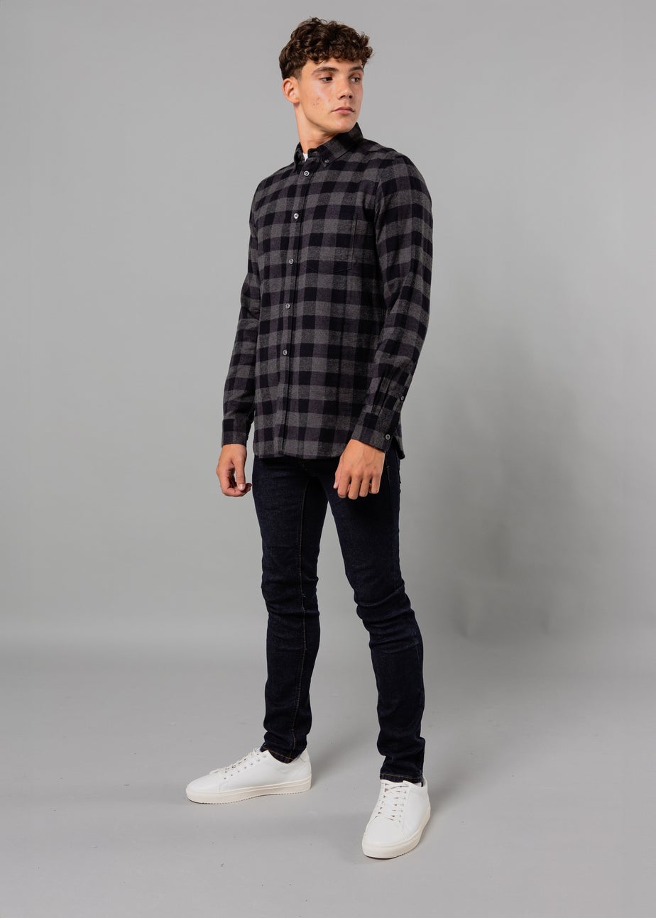 French Connection Charcoal Cotton Large Gingham Flannel Long Sleeve Shirt