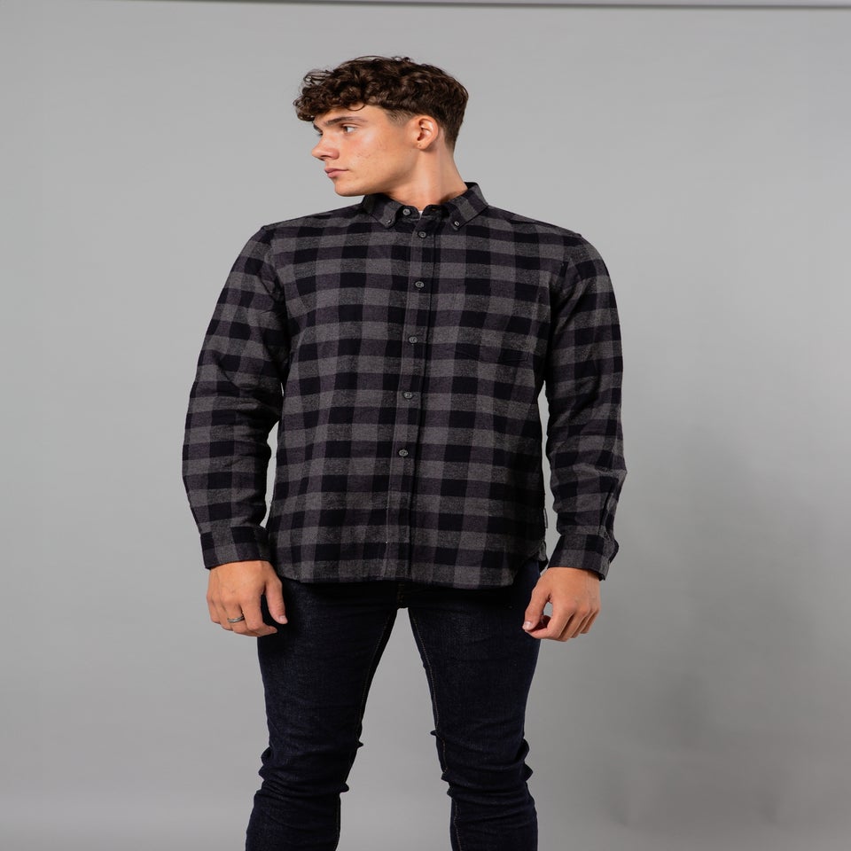 French Connection Charcoal Cotton Large Gingham Flannel Long Sleeve Shirt