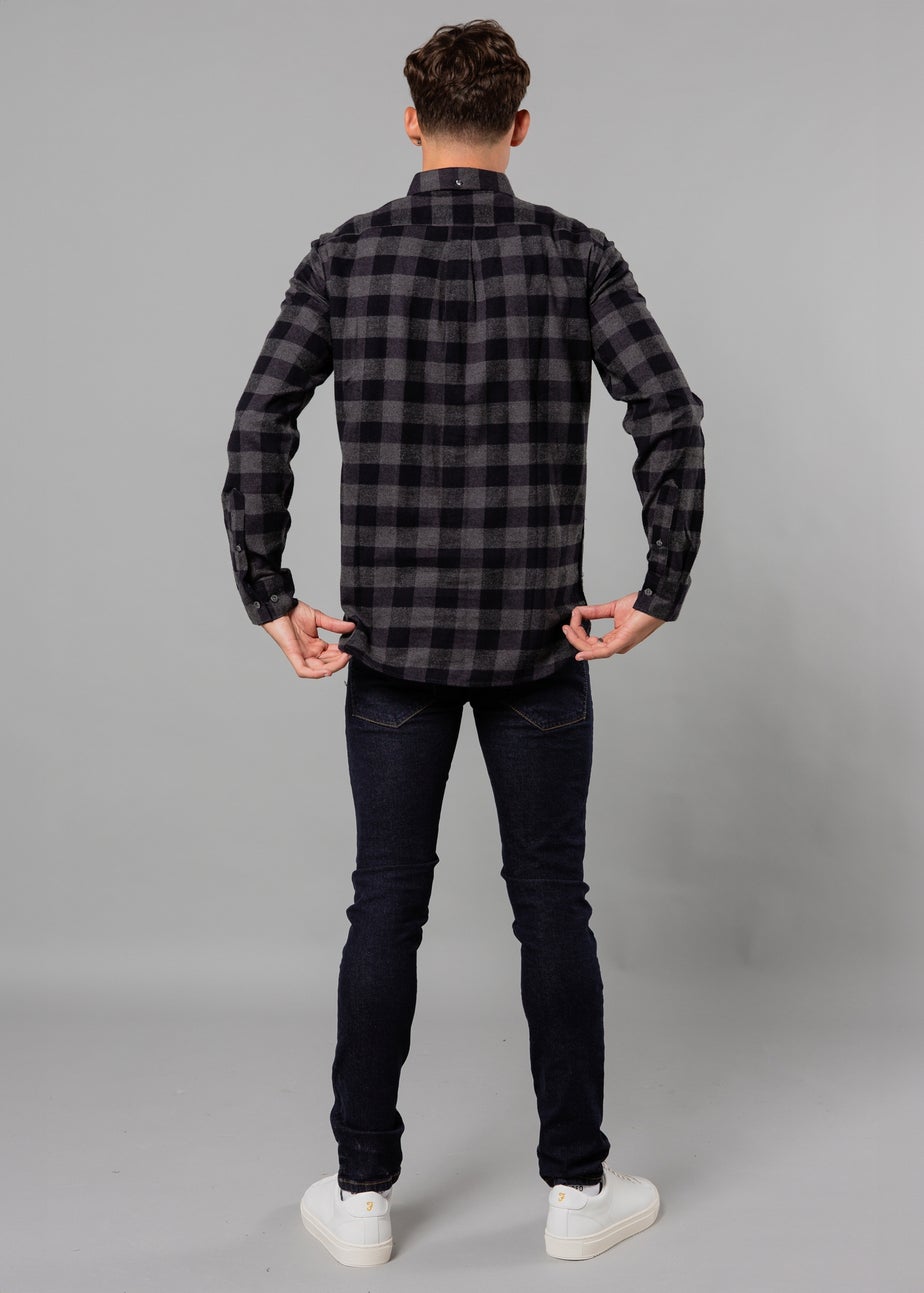 French Connection Charcoal Cotton Large Gingham Flannel Long Sleeve Shirt