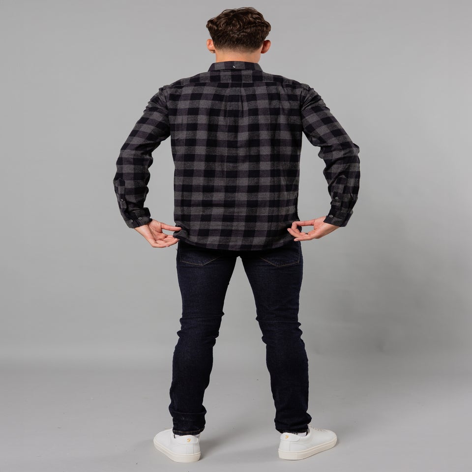 French Connection Charcoal Cotton Large Gingham Flannel Long Sleeve Shirt