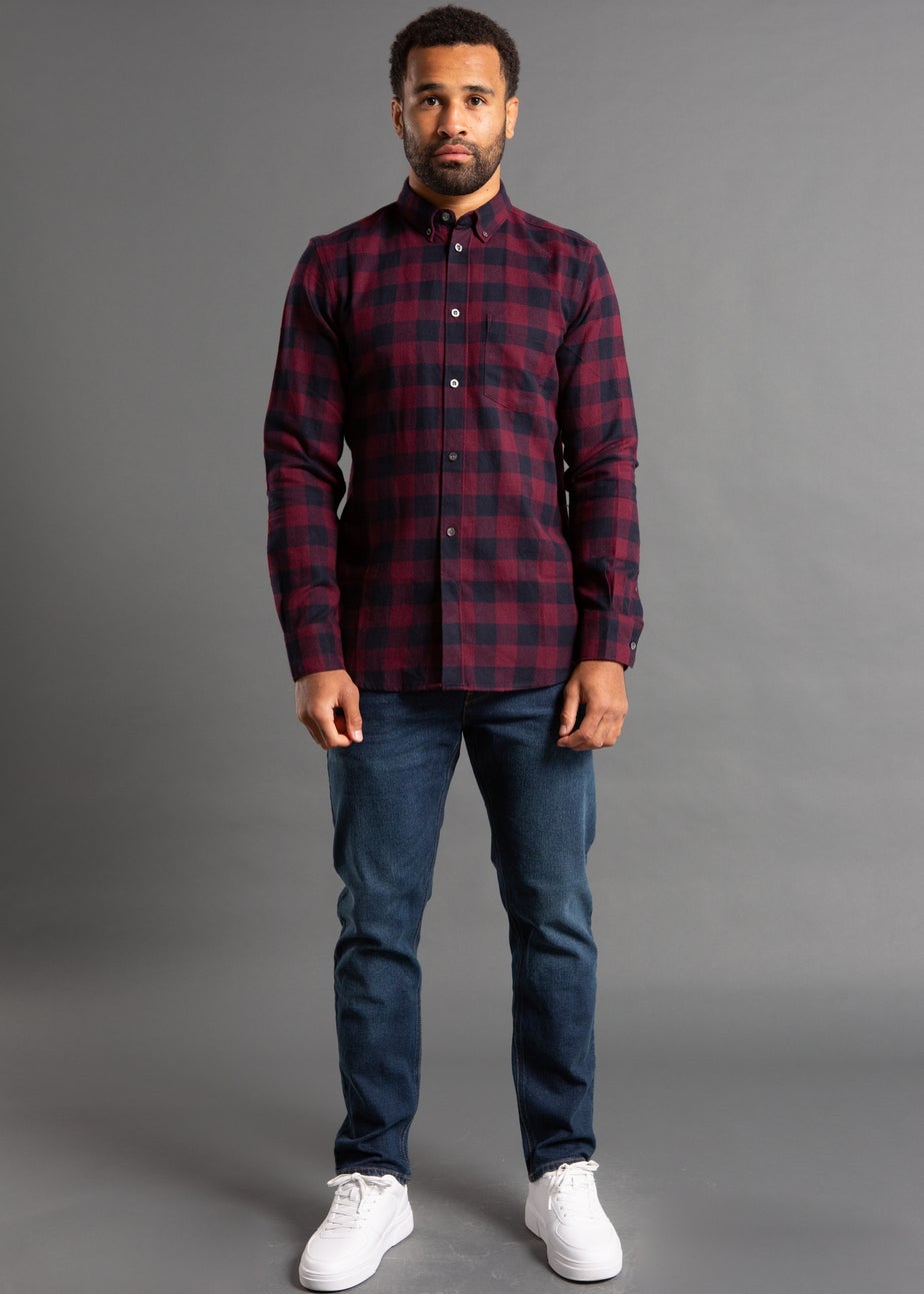 French Connection Burgundy Cotton Large Gingham Flannel Long Sleeve Shirt