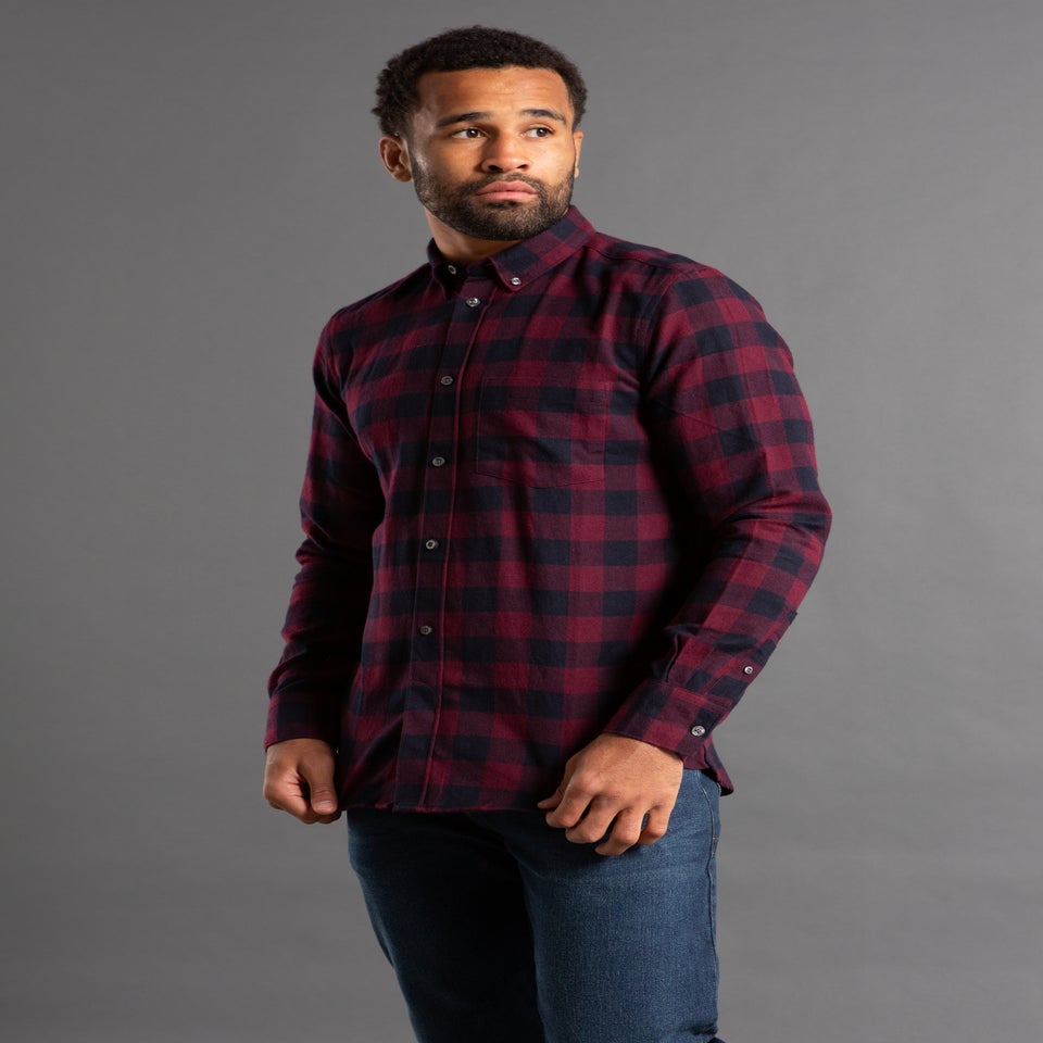 French Connection Burgundy Cotton Large Gingham Flannel Long Sleeve Shirt