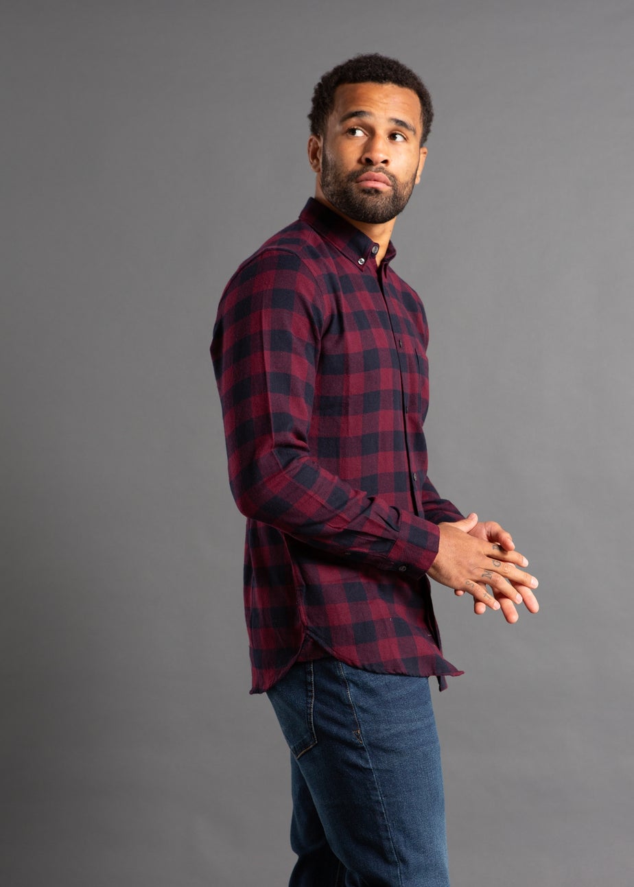 French Connection Burgundy Cotton Large Gingham Flannel Long Sleeve Shirt