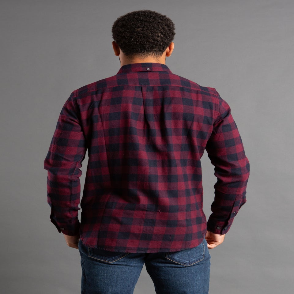 French Connection Burgundy Cotton Large Gingham Flannel Long Sleeve Shirt