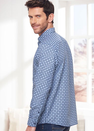 Cotton Traders Smoke Blue Long Sleeve Soft Touch Print Shirt