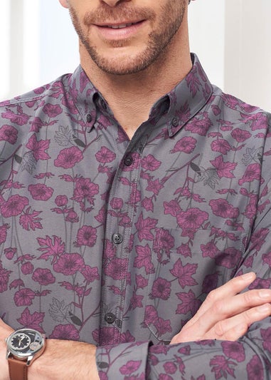 Cotton Traders Cool Grey Long Sleeve Soft Touch Print Shirt