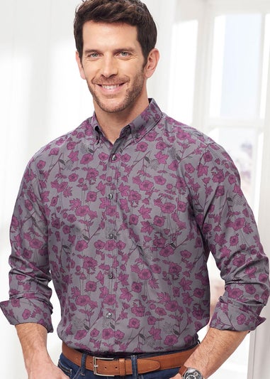 Cotton Traders Cool Grey Long Sleeve Soft Touch Print Shirt