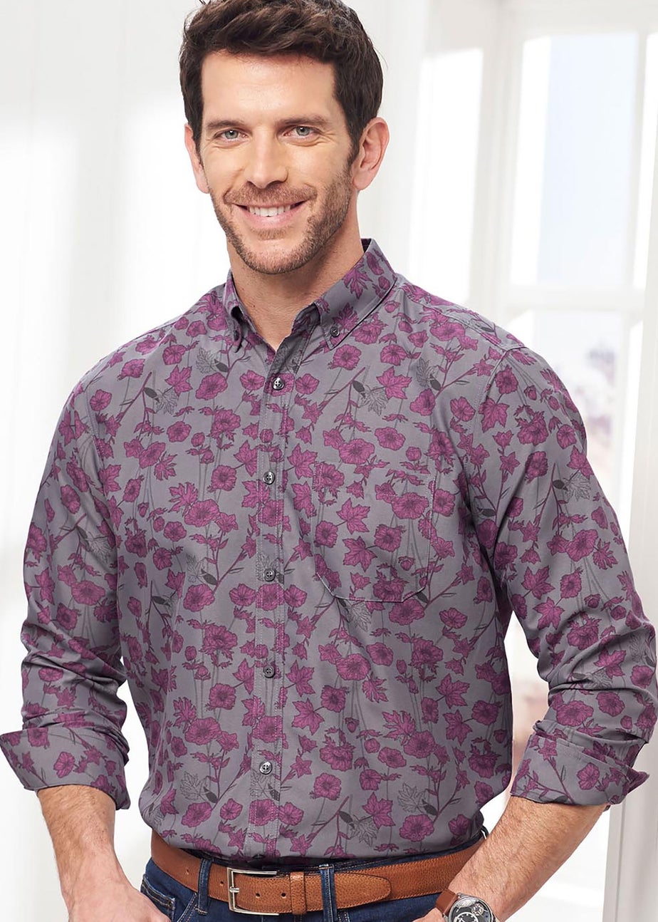 Cotton Traders Cool Grey Long Sleeve Soft Touch Print Shirt