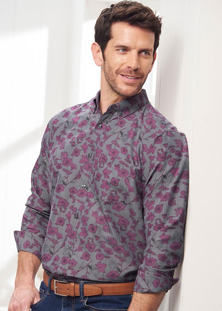 Cotton Traders Cool Grey Long Sleeve Soft Touch Print Shirt