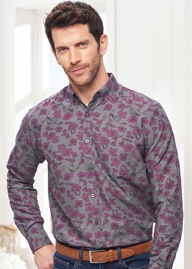Cotton Traders Cool Grey Long Sleeve Soft Touch Print Shirt