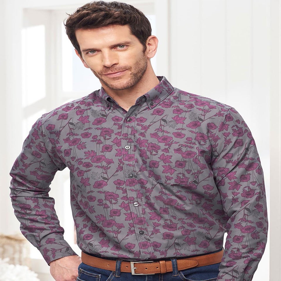 Cotton Traders Cool Grey Long Sleeve Soft Touch Print Shirt