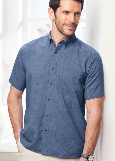 Cotton Traders Steel Blue Short Sleeve Soft Touch Crosshatch Shirt
