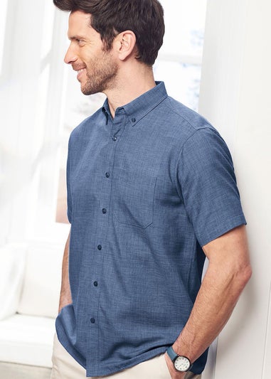 Cotton Traders Steel Blue Short Sleeve Soft Touch Crosshatch Shirt