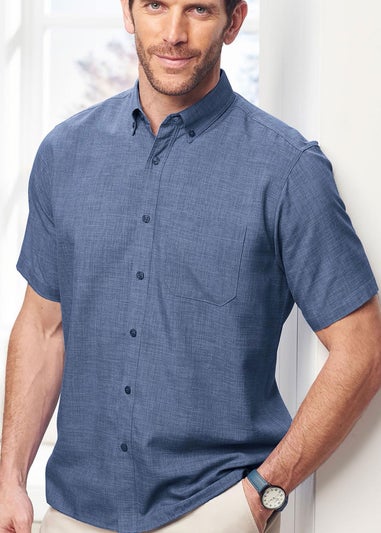 Cotton Traders Steel Blue Short Sleeve Soft Touch Crosshatch Shirt