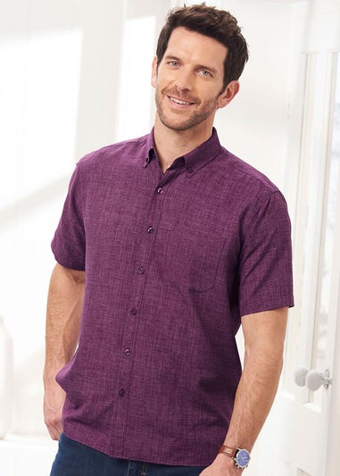 Cotton Traders Wine Short Sleeve Soft Touch Crosshatch Shirt