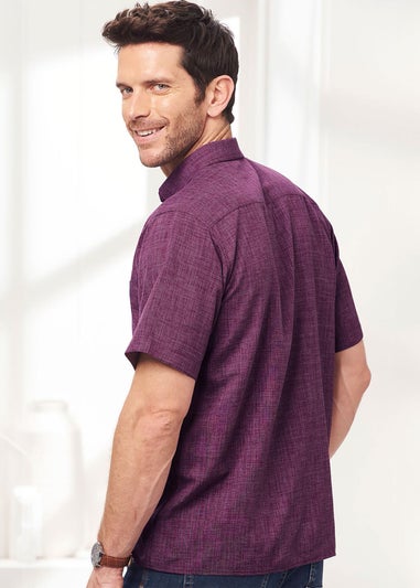 Cotton Traders Wine Short Sleeve Soft Touch Crosshatch Shirt