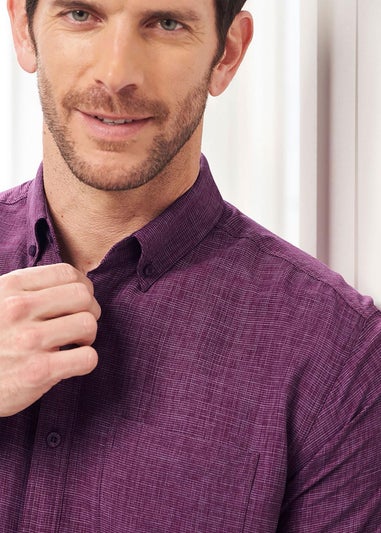Cotton Traders Wine Short Sleeve Soft Touch Crosshatch Shirt