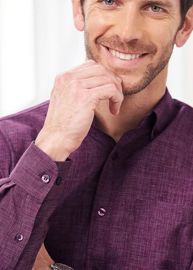 Cotton Traders Wine Long Sleeve Soft Touch Crosshatch Shirt