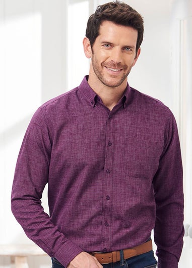 Cotton Traders Wine Long Sleeve Soft Touch Crosshatch Shirt