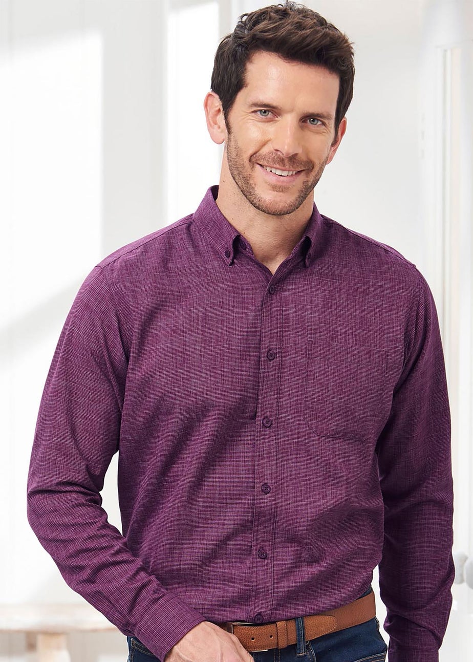 Cotton Traders Wine Long Sleeve Soft Touch Crosshatch Shirt