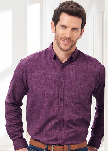 Cotton Traders Wine Long Sleeve Soft Touch Crosshatch Shirt