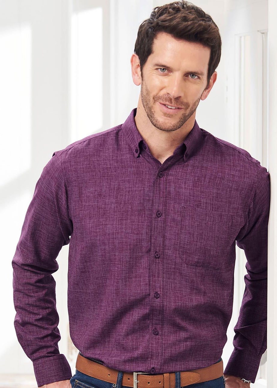 Cotton Traders Wine Long Sleeve Soft Touch Crosshatch Shirt