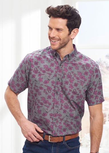 Cotton Traders Cool Grey Short Sleeve Soft Touch Print Shirt