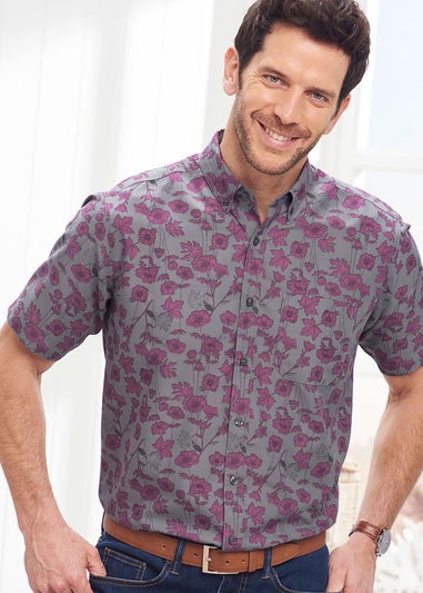 Cotton Traders Cool Grey Short Sleeve Soft Touch Print Shirt