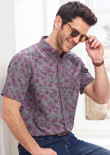 Cotton Traders Cool Grey Short Sleeve Soft Touch Print Shirt