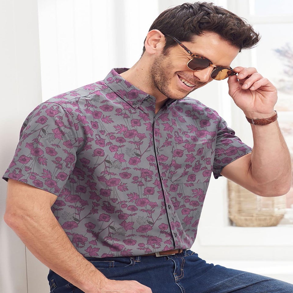 Cotton Traders Cool Grey Short Sleeve Soft Touch Print Shirt