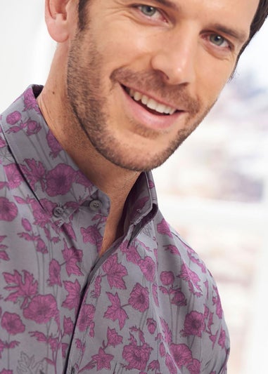 Cotton Traders Cool Grey Short Sleeve Soft Touch Print Shirt