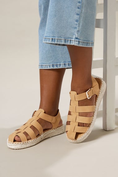 Yours Brown Flatform Gladiator Espadrilles In Extra Wide EEE Fit