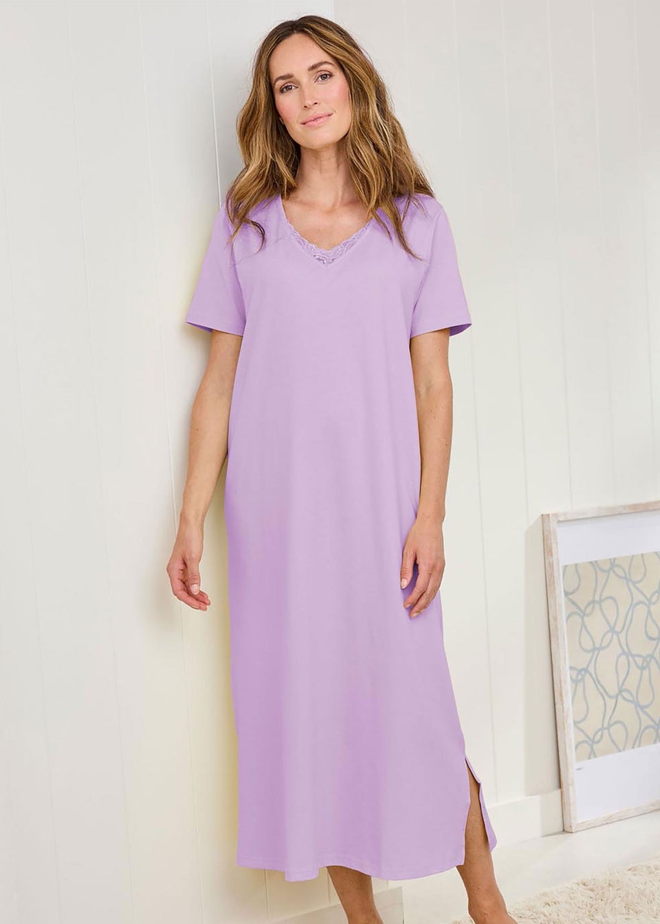 Cotton Traders Pale Lilac Lace Trim Nightdress