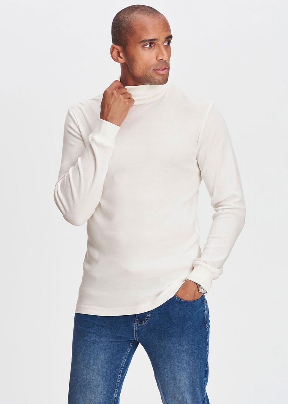 Cotton Traders Cream Long Sleeve Roll Neck Top