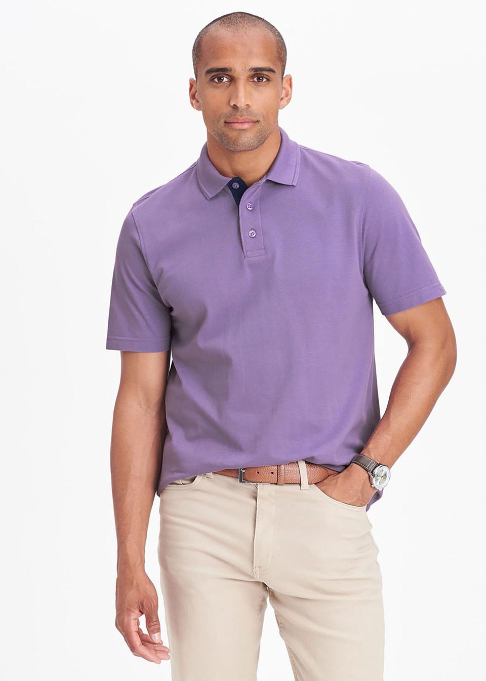 Cotton Traders Dusky Purple Short Sleeve Polo Shirt