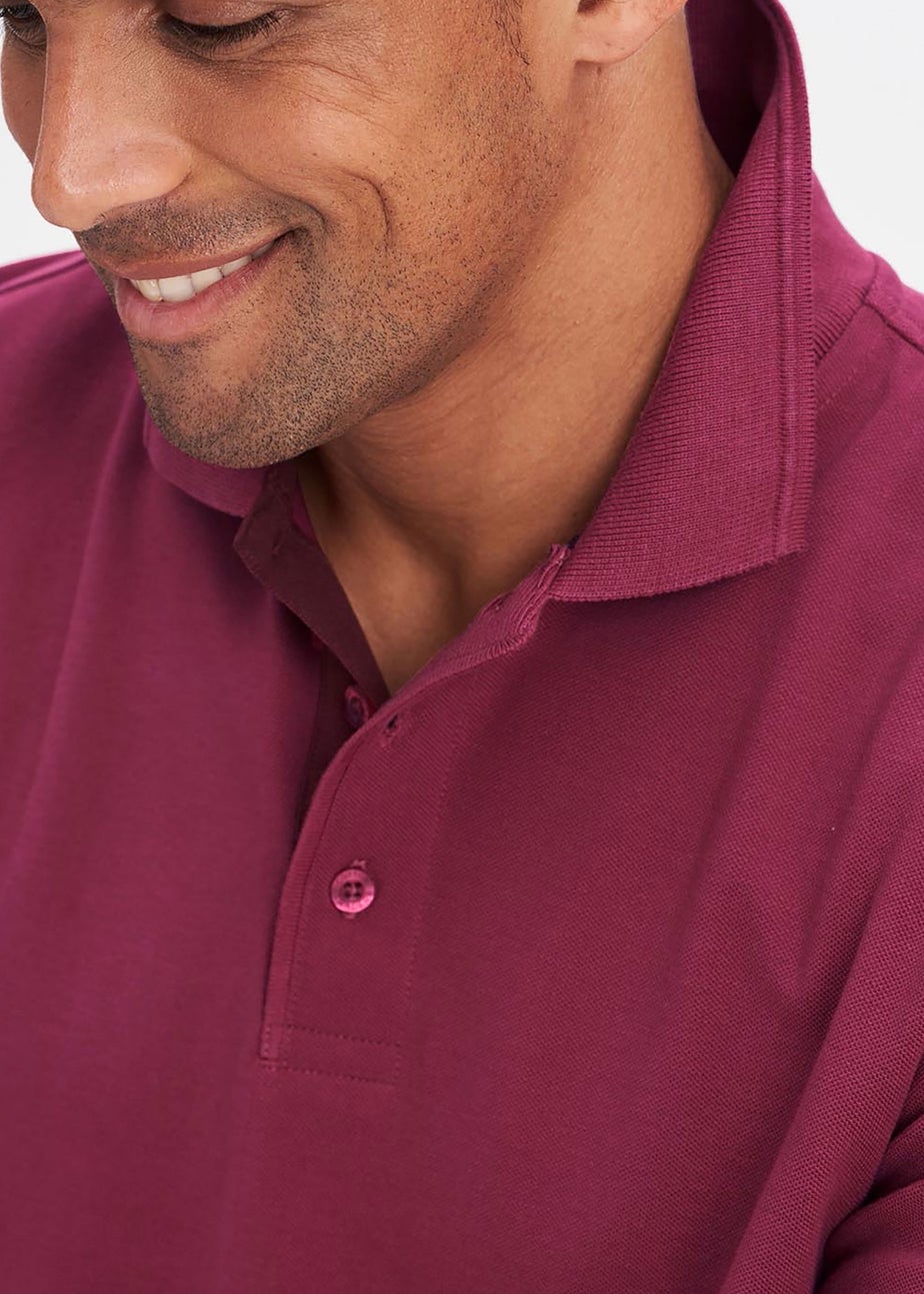 Cotton Traders Dark Raspberry Long Sleeve Polo Shirt