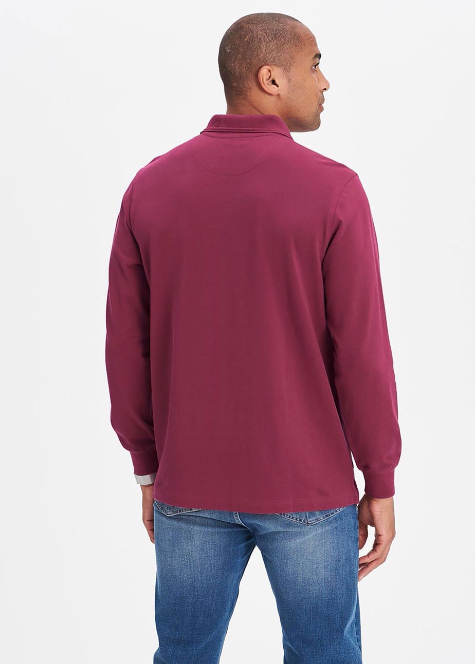 Cotton Traders Dark Raspberry Long Sleeve Polo Shirt