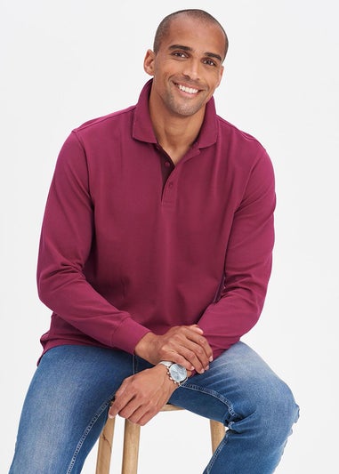Cotton Traders Dark Raspberry Long Sleeve Polo Shirt