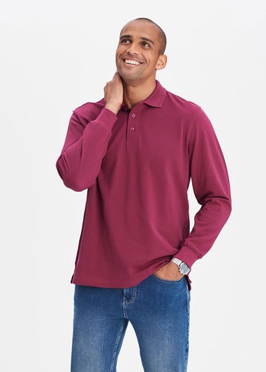Cotton Traders Dark Raspberry Long Sleeve Polo Shirt