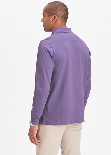 Cotton Traders Dusky Purple Long Sleeve Polo Shirt