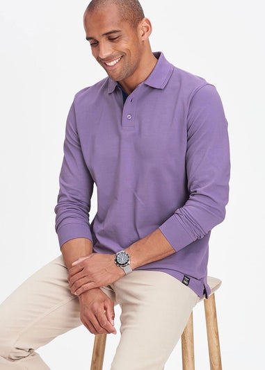 Cotton Traders Dusky Purple Long Sleeve Polo Shirt